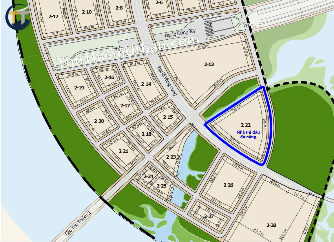 kích thước lô đất phát triển nhà thi đấu đa năng thủ thiêm new