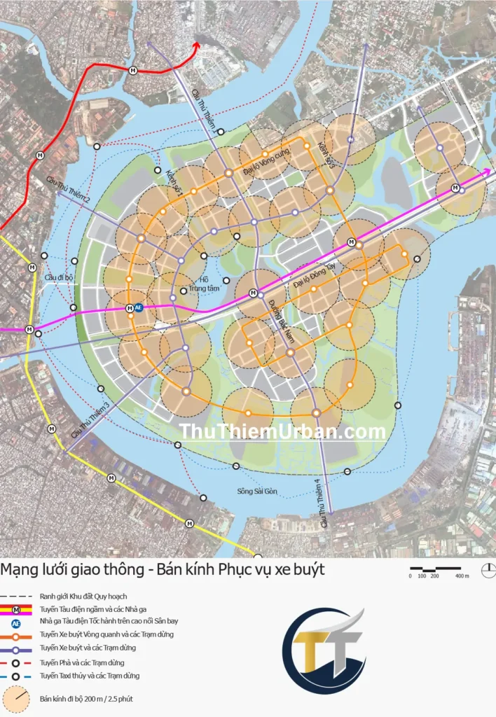 mạng lưới giao thông thủ thiêm - bán kính phục vụ xe buyt (bus) new