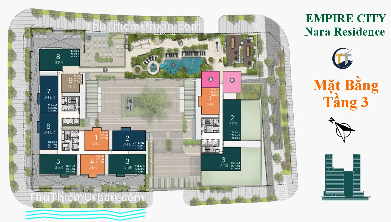 mặt bằng (layout) căn hộ dự án nara residence - mu8 empire city thủ thiêm - tầng 3 - tiện ích new