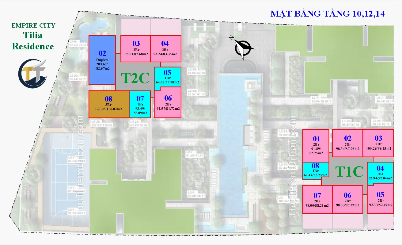 mặt bằng (layout) căn hộ tiện ích tilia residence - MU7 Empire CIty Thủ Thiêm - tầng 10,12,14 khu đô thị new