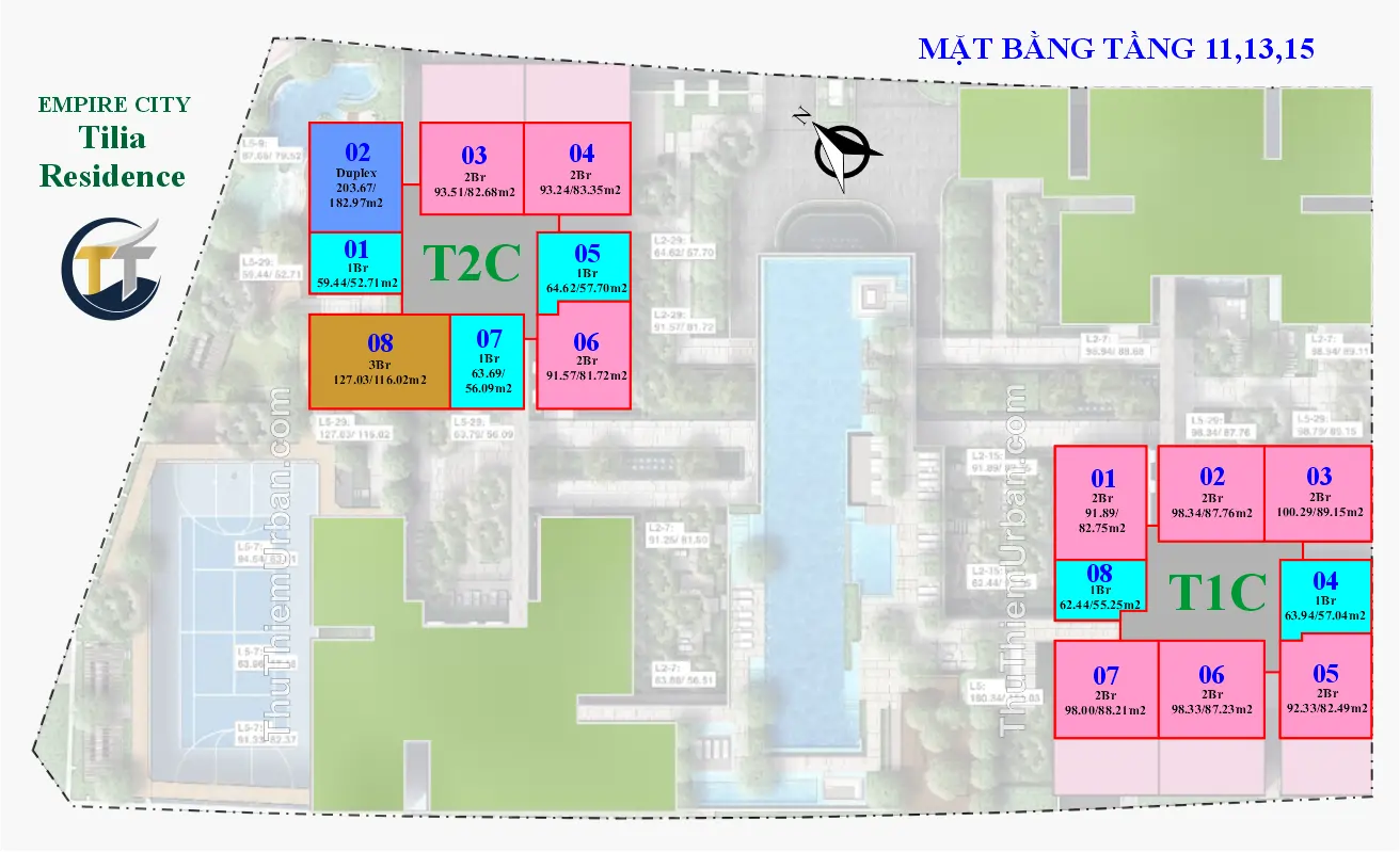 mặt bằng (layout) căn hộ tiện ích tilia residence - MU7 Empire CIty Thủ Thiêm - tầng 11,13,15 dự án new
