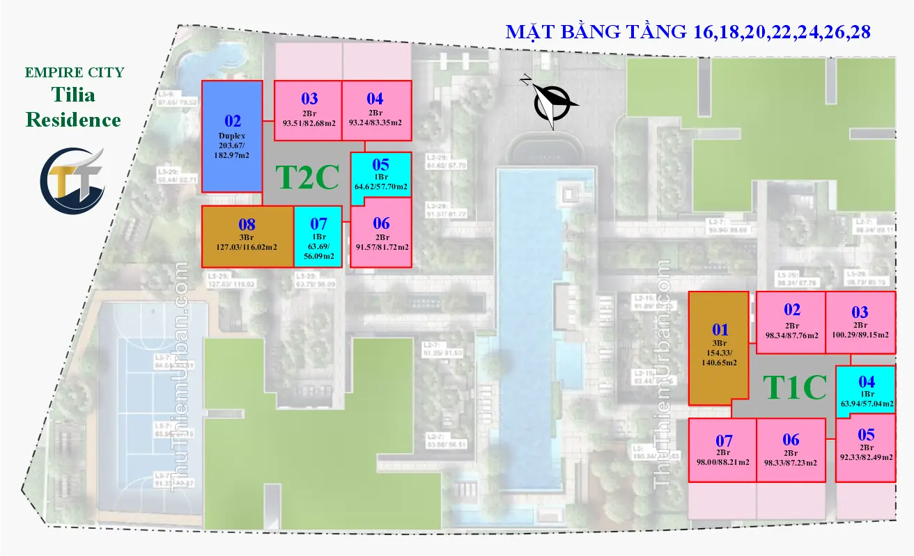 mặt bằng (layout) căn hộ tiện ích tilia residence - MU7 Empire CIty Thủ Thiêm - tầng 16,18,20,22,24,26,28 nguyễn thiện thành new