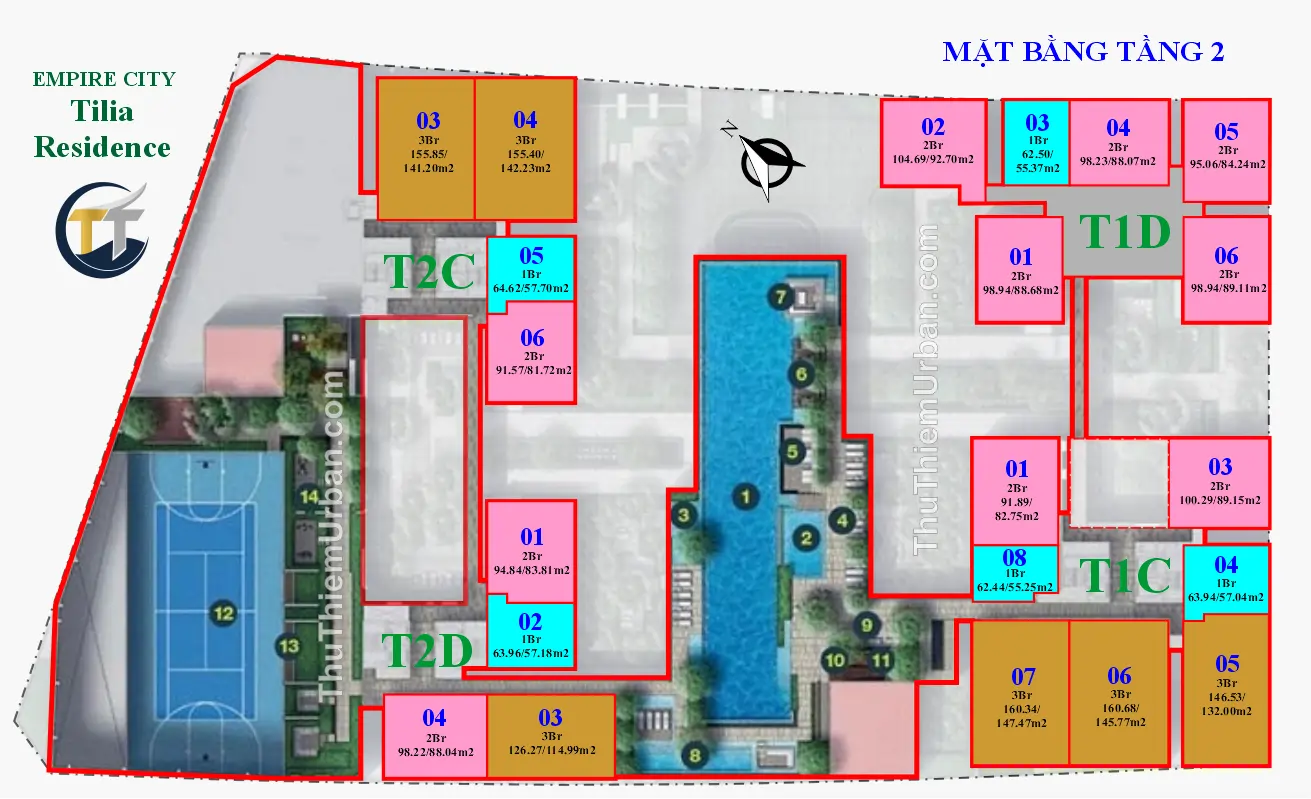 mặt bằng (layout) căn hộ tiện ích tilia residence - MU7 Empire CIty Thủ Thiêm - tầng 2 - kepple land new