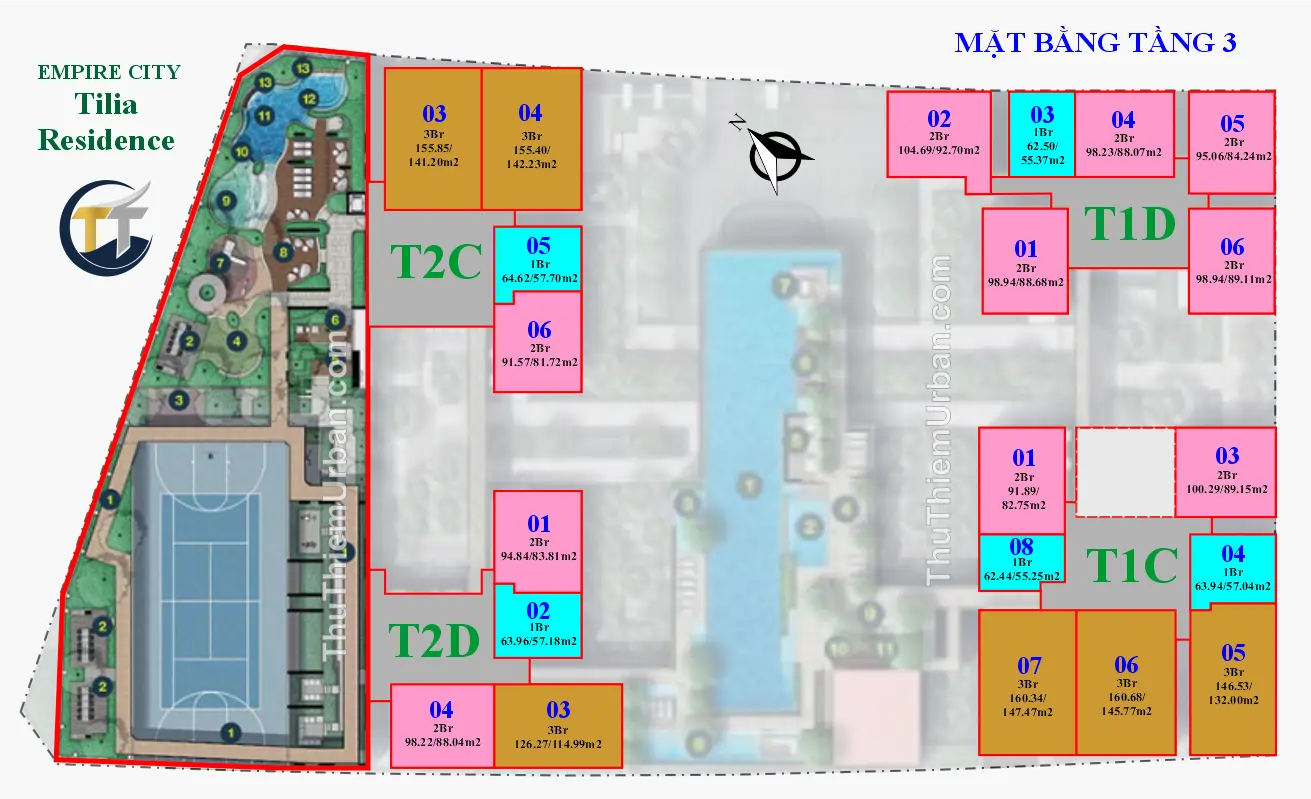 mặt bằng (layout) căn hộ tiện ích tilia residence - MU7 Empire CIty Thủ Thiêm - tầng 3 - trần thái new