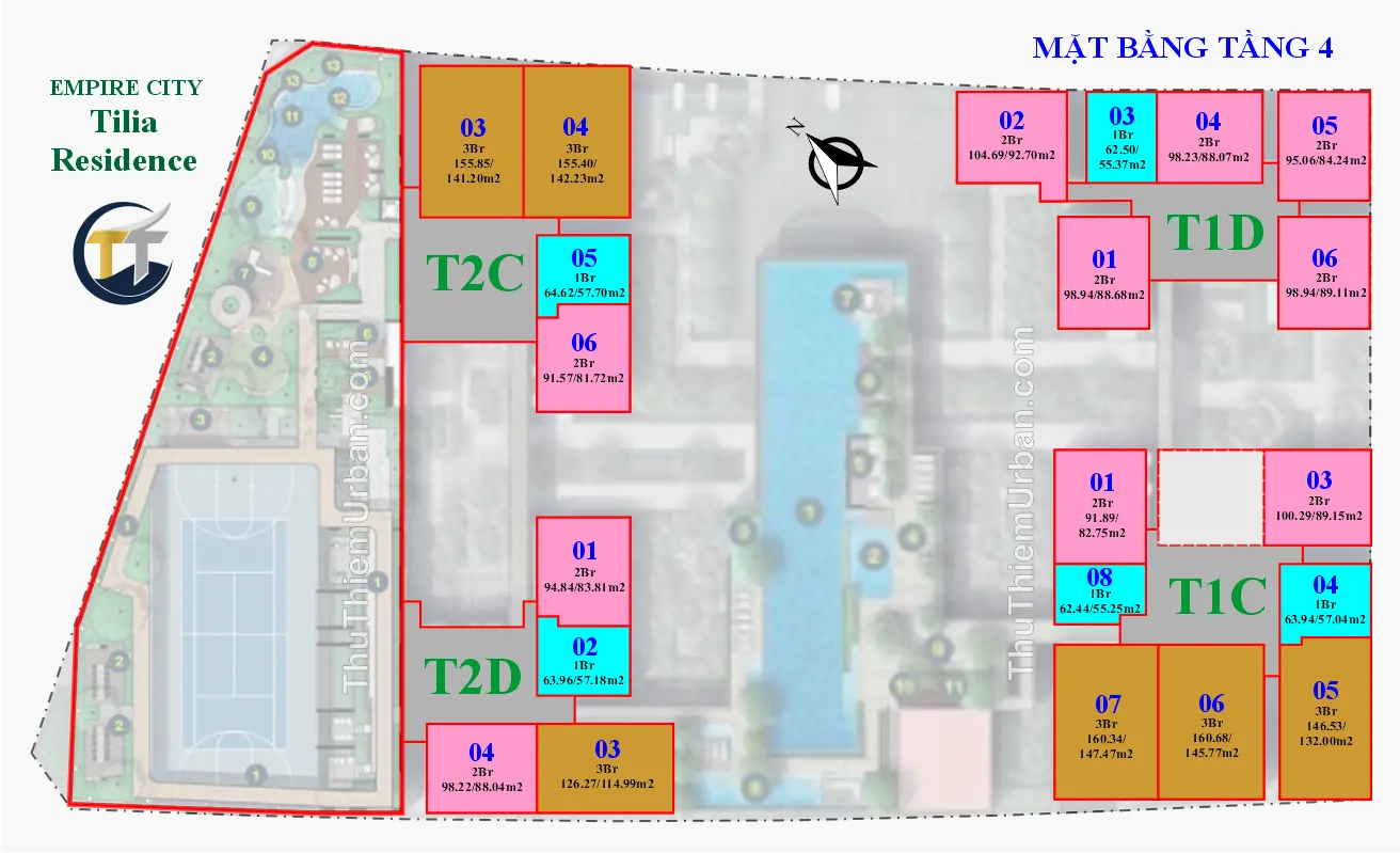 mặt bằng (layout) căn hộ tiện ích tilia residence - MU7 Empire CIty Thủ Thiêm - tầng 4 - tiến phước new
