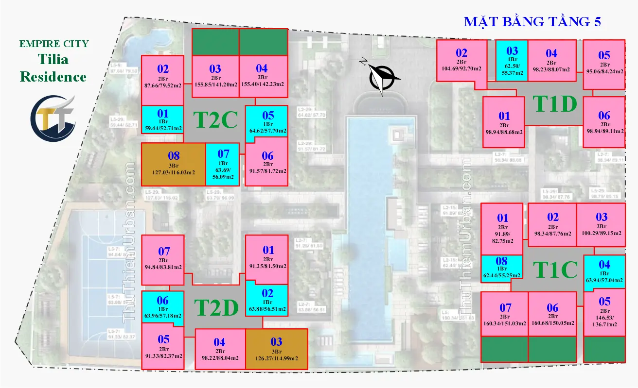 mặt bằng (layout) căn hộ tiện ích tilia residence - MU7 Empire CIty Thủ Thiêm - tầng 5 - quận 2 new