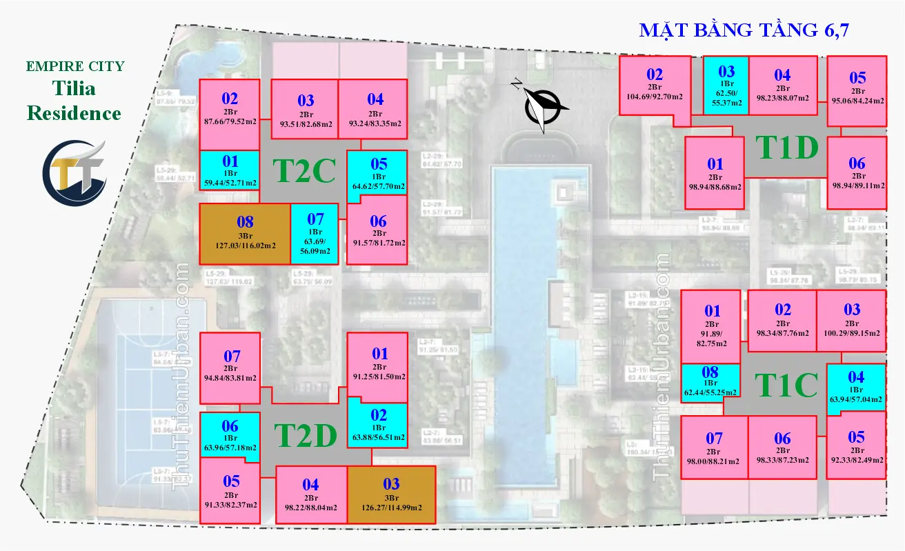 mặt bằng (layout) căn hộ tiện ích tilia residence - MU7 Empire CIty Thủ Thiêm - tầng 6,7 thủ đức new