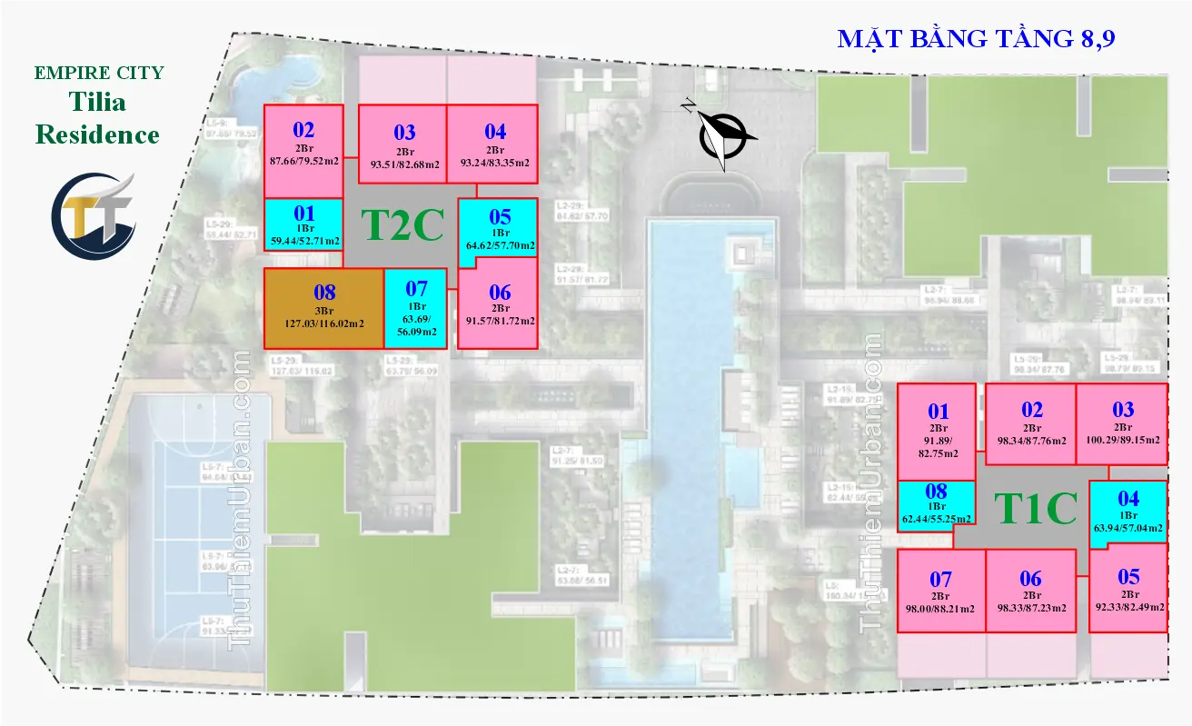 mặt bằng (layout) căn hộ tiện ích tilia residence - MU7 Empire CIty Thủ Thiêm - tầng 8,9 dự án new