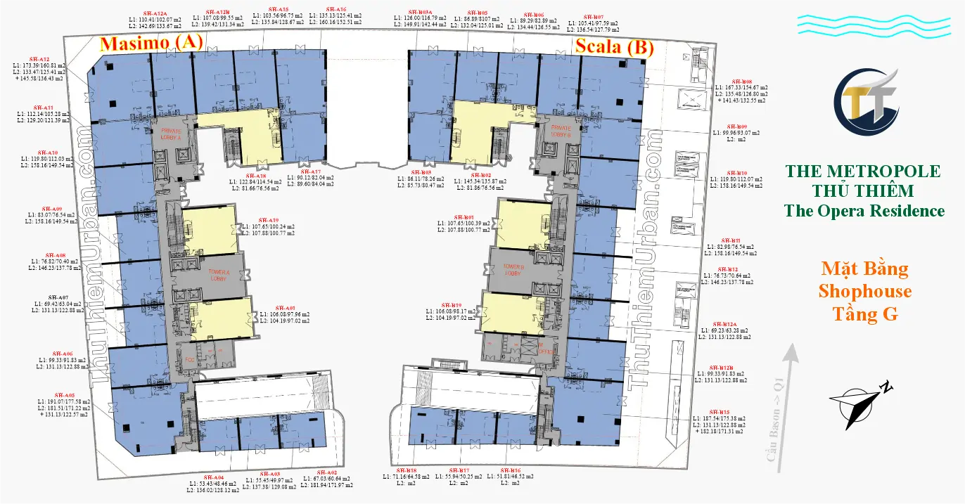 măt bằng (layout) shophouse the opera residence thủ thiêm - tầng 1 (trệt) new