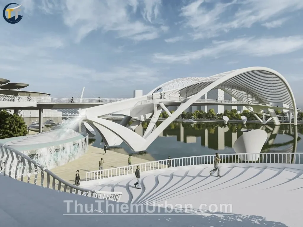 phối cảnh đường dẫn lên cầu đi bộ thủ thiêm new