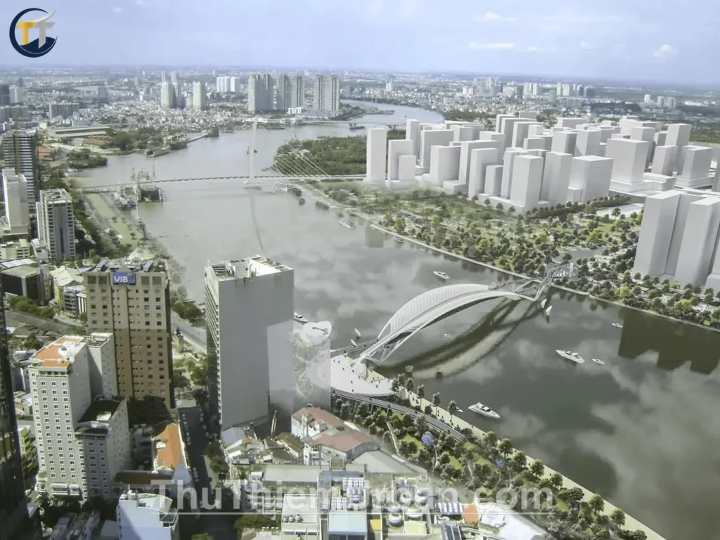 phối cảnh kết nối cầu đi bộ thủ thủ thiêm với quảng trường mê linh quận 1 new