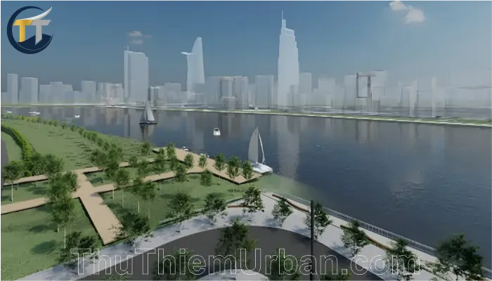 phối cảnh không gian công viên bờ sông thủ thiêm hồ chí minh new