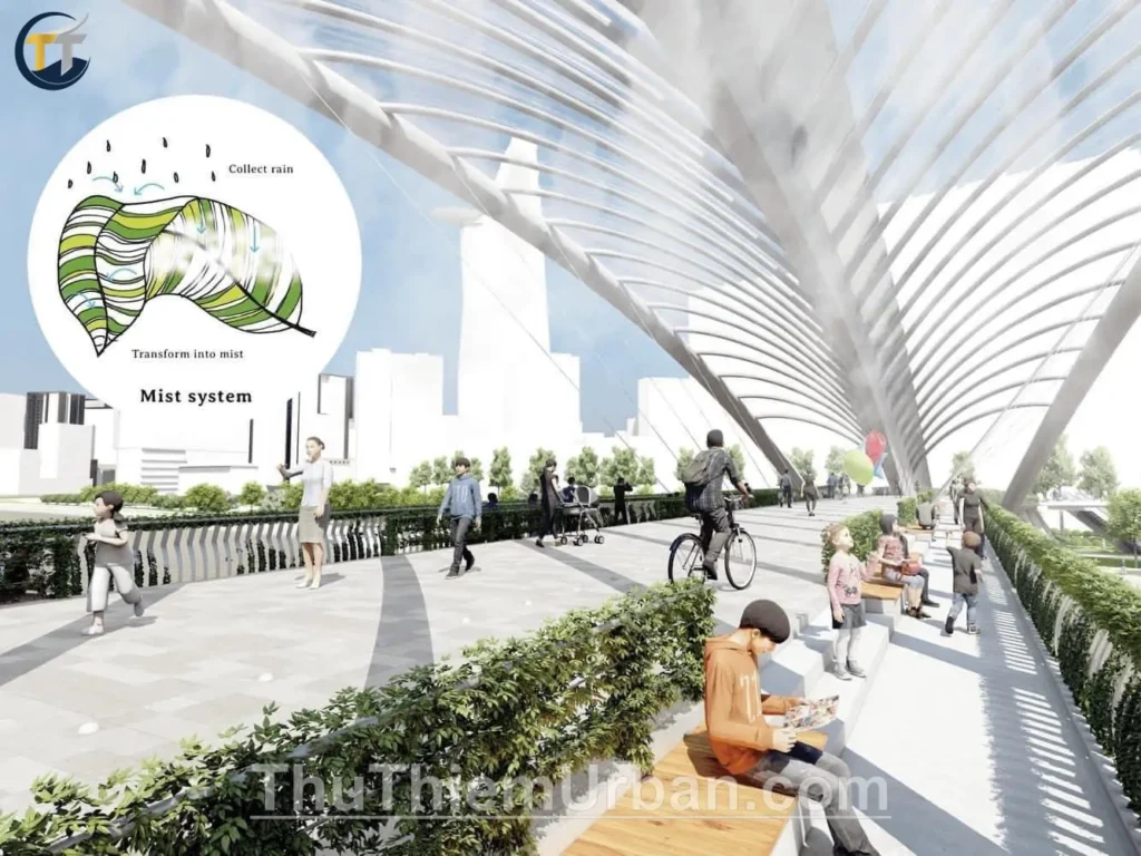 phối cảnh không gian trên cầu đi bộ thủ thiêm new