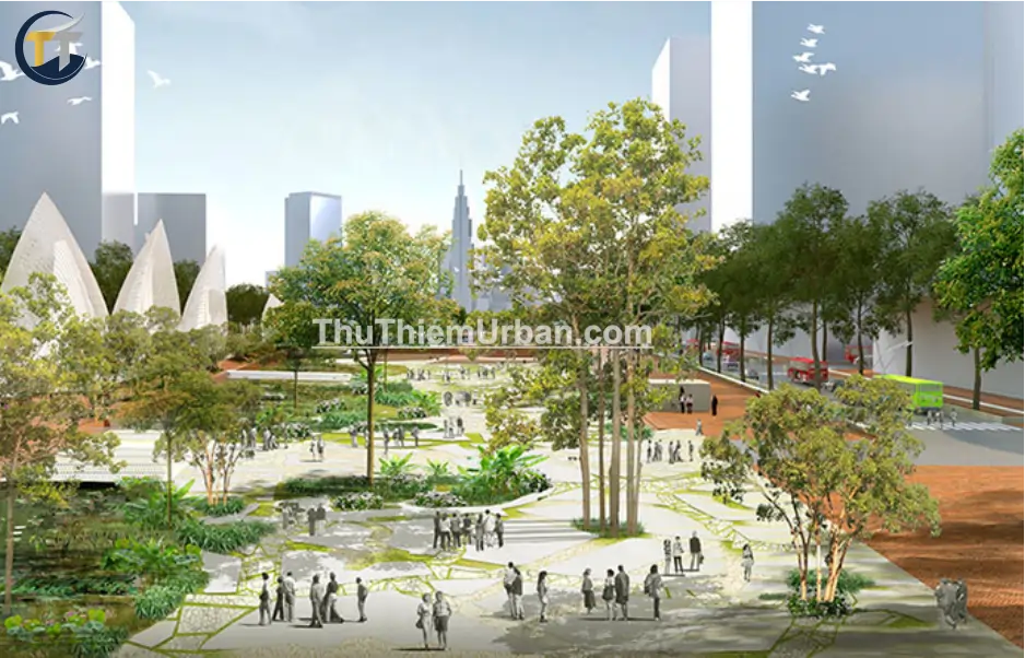phối cảnh quảng trường trung tâm thủ thiêm - 1 góc không gian cảnh quan new