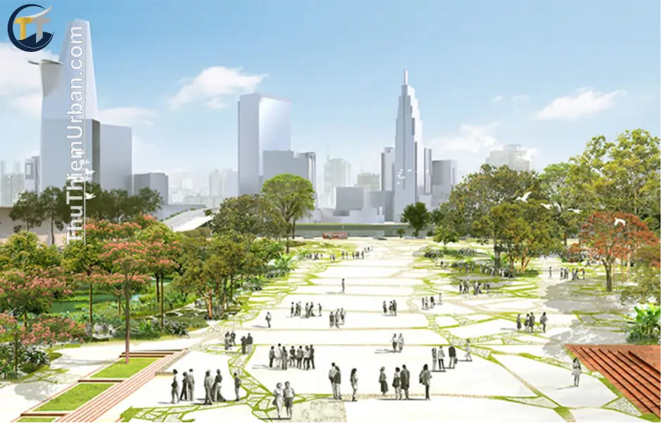 phối cảnh quảng trường trung tâm thủ thiêm - góc nhìn cận cảnh new