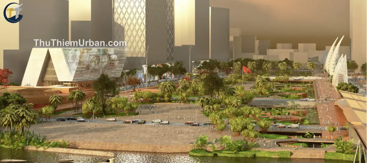 phối cảnh quảng trường trung tâm thủ thiêm - góc nhìn về trung tâm triển lãm quy hoạch new