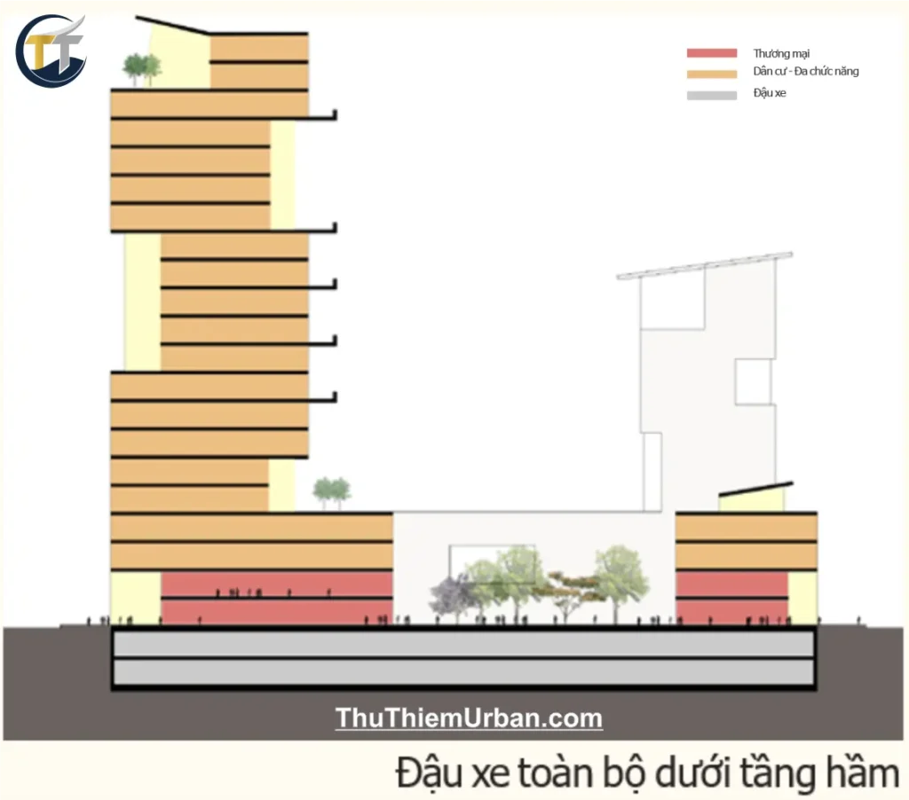 quy hoạch công trình đầu xe toàn bộ dưới tầng hầm tại đô thị thủ thiêm new