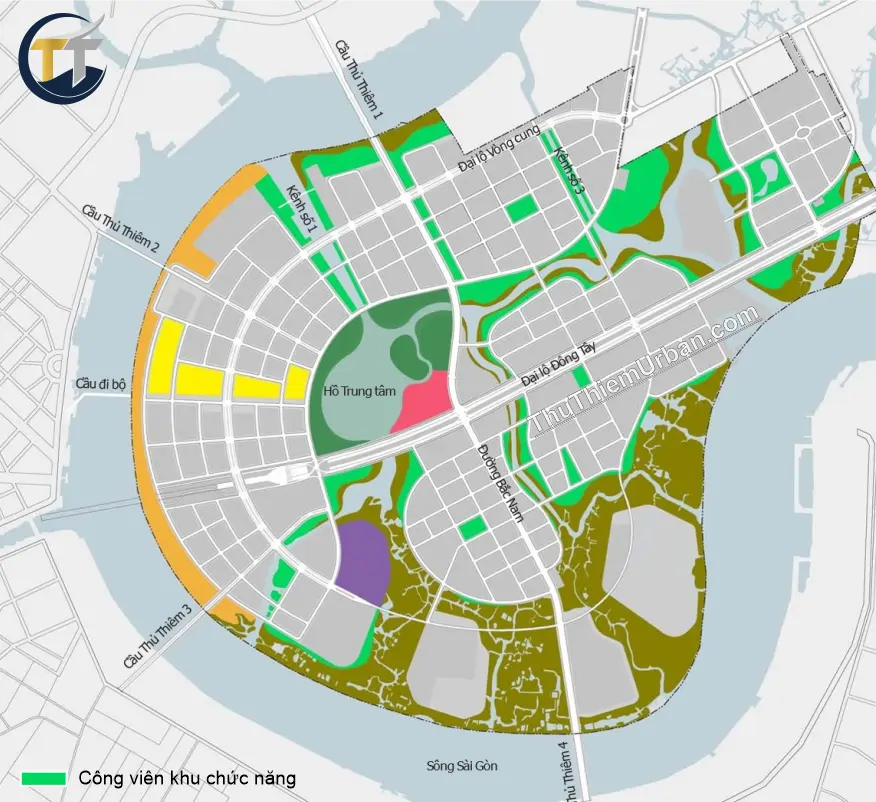 quy hoạch hệ thống công viên, mặt nước, cây xanh tại khu đô thị mới thủ thiêm new