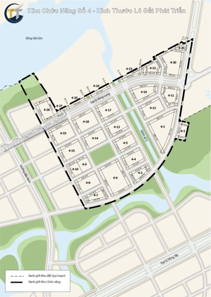 quy hoạch khu chức năng số 4 thủ thiêm, quận 2 - kích thước lô đất phát triển new