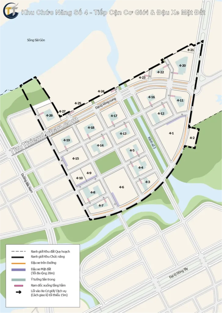 quy hoạch khu chức năng số 4 thủ thiêm, quận 2 - tiếp cận cơ giới & đậu xe mặt đất new