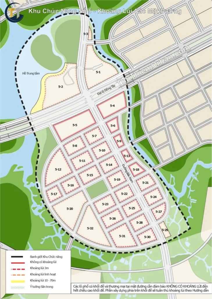 quy hoạch khu chức năng số 5 thủ thiêm , thủ đức - khoảng lùi các công trình mặt đường new