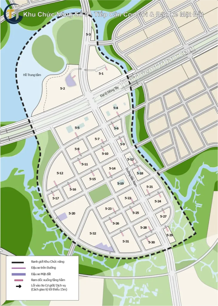 quy hoạch khu chức năng số 5 thủ thiêm , thủ đức - tiếp cận xe cơ giới và đậu xe mặt đất new