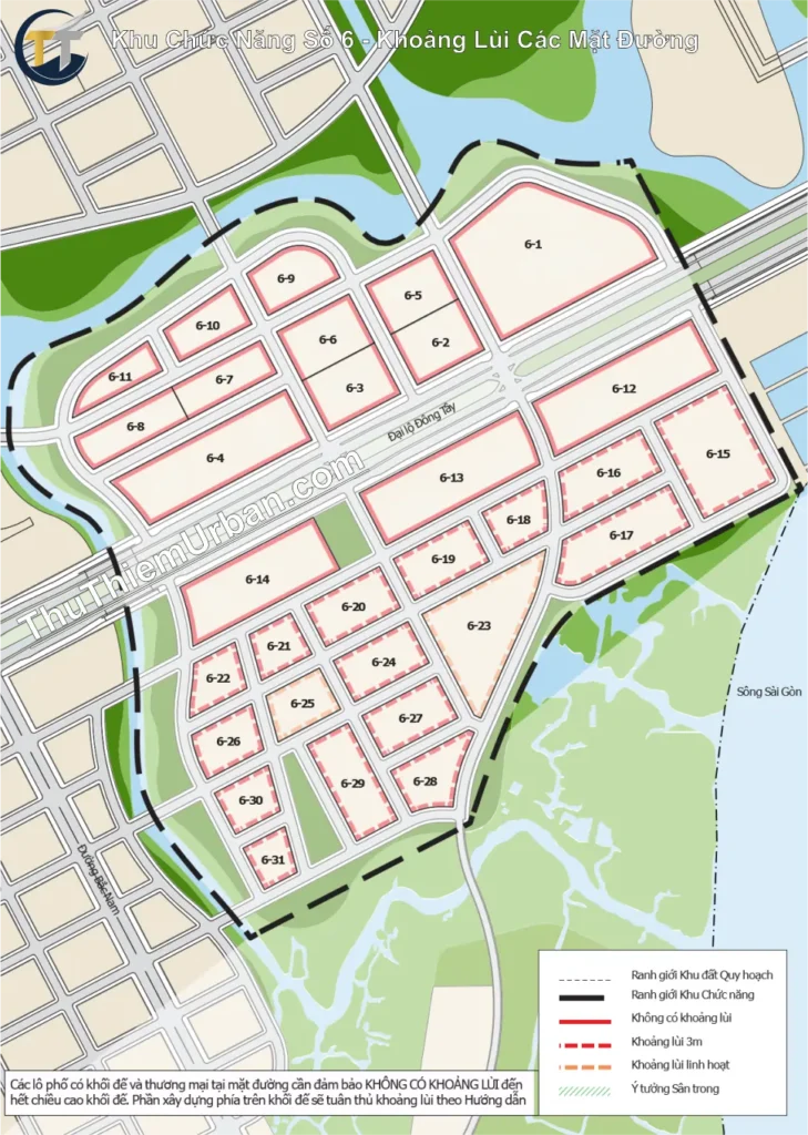 quy hoạch khu chức năng số 6 sala thủ thiêm - khoảng lùi các mặt đường new