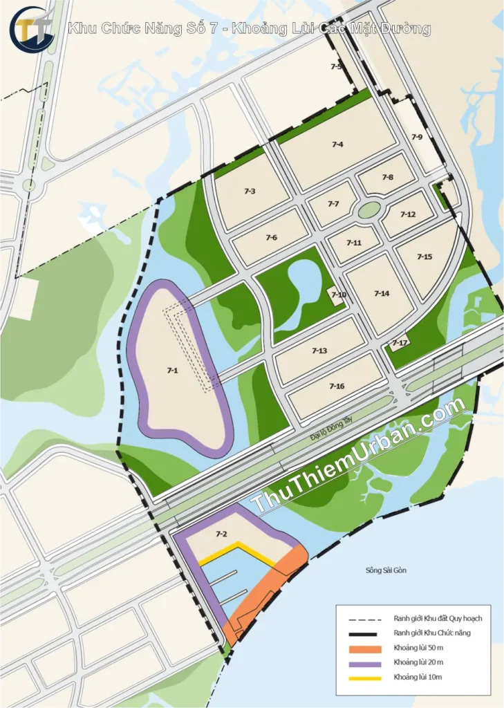 quy hoạch khu chức năng số 7 thủ thiêm, hồ chí minh - khoảng lùi các mặt đường new