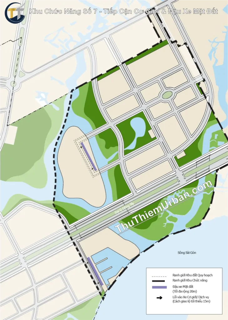 quy hoạch khu chức năng số 7 thủ thiêm, hồ chí minh - tiếp cận cơ giới & đậu xe mặt đất new