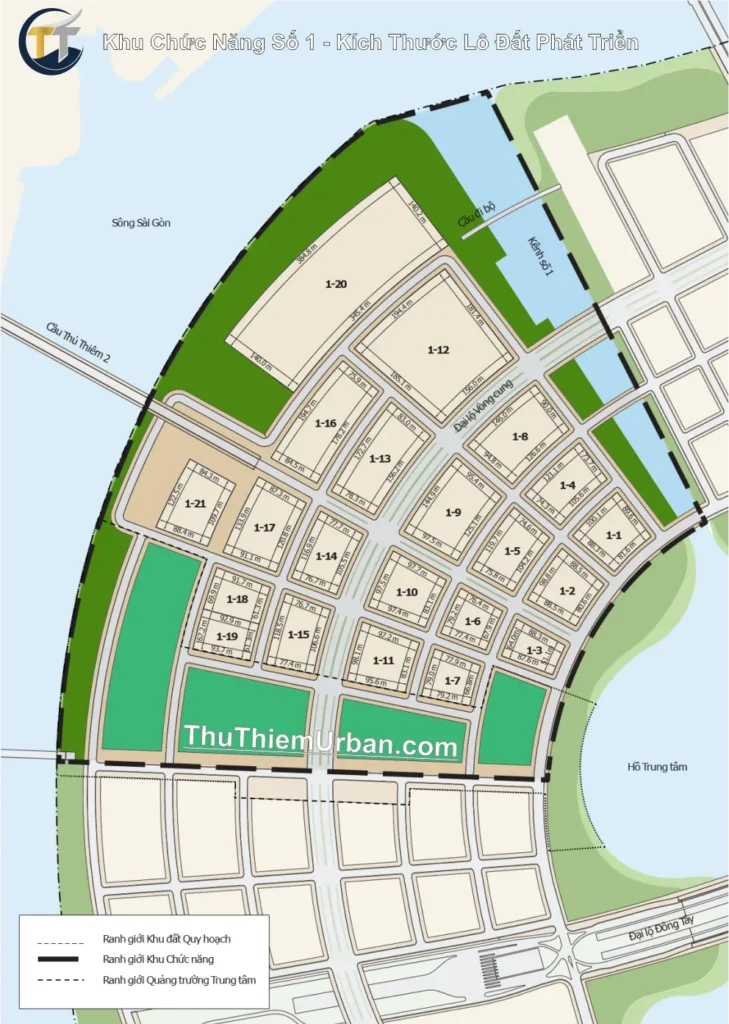 quy hoạch khu chức năng số 1 thủ thiêm - kích thước lô đất phát triển new