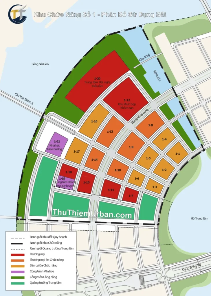 quy hoạch khu chức năng số 1 thủ thiêm - phân bố sử dụng đất new