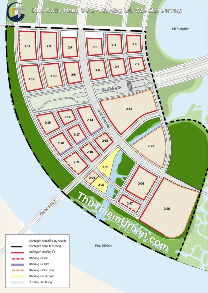 quy hoạch khu chức năng số 2 đô thị thủ thiêm - khoảng lùi các công trình mặt đường new