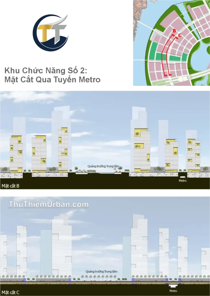 quy hoạch khu chức năng số 2 đô thị thủ thiêm - mặt cắt qua tuyến metro new