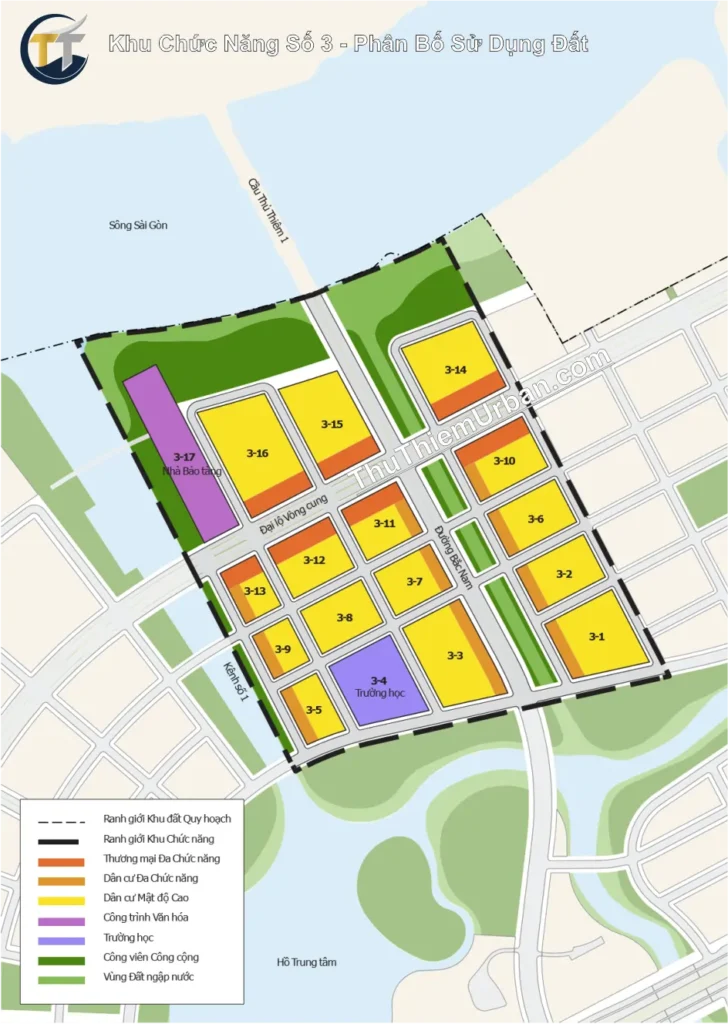 quy hoạch khu chức năng số 3 đô thị mới thủ thiêm - phân bố sử dụng đất new