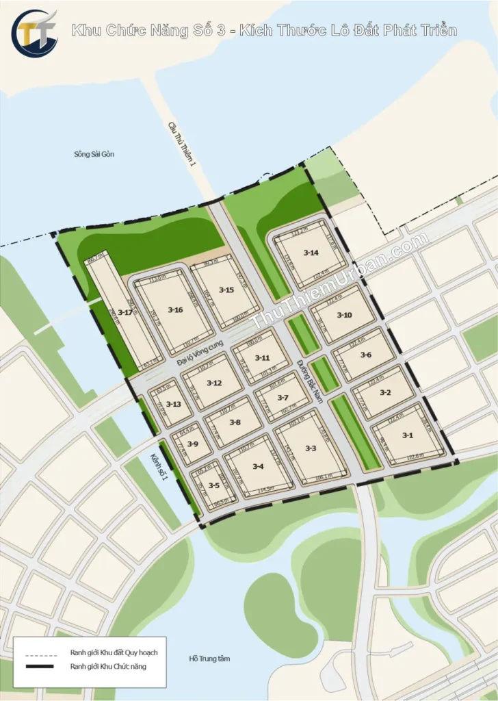 quy hoạch khu chức năng số 3 đô thị mới thủ thiêm - kích thước lô phát triển new