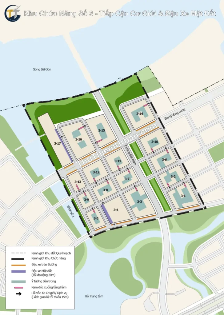 quy hoạch khu chức năng số 3 đô thị mới thủ thiêm - tiếp cận xe cơ giới & đậu xe mặt đất new