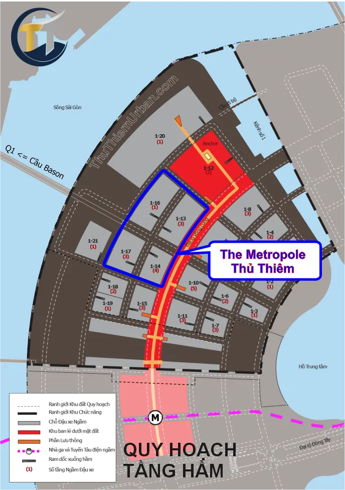 quy hoạch tầng hầm đậu xe dự án the metropole thủ thiêm - son kim land new