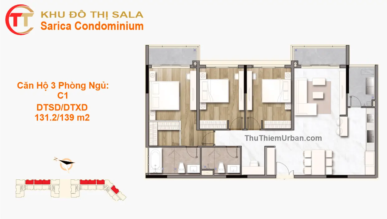 mặt bằng (layout) căn hộ Sarimi Sala 3PN-C1