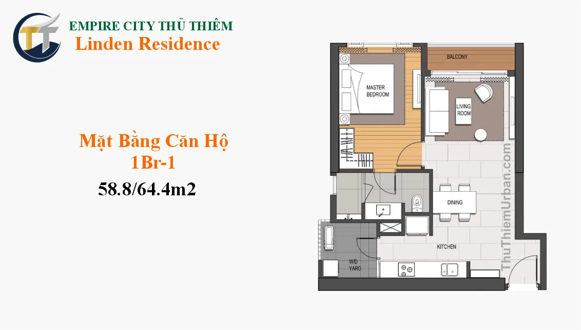 Linden Residences - EP Mu4 45 căn hộ linden residence - empire city thủ thiêm 1 phòng ngủ mẫu 1 new