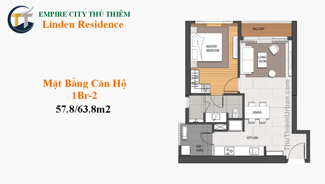 Linden Residences - EP Mu4 46 căn hộ linden residence - empire city thủ thiêm 1 phòng ngủ mẫu 2 - kepple land new