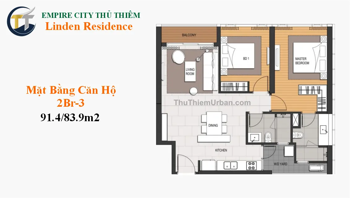 Linden Residences - EP Mu4 49 căn hộ linden residence - empire city thủ thiêm 2 phòng ngủ mẫu 3 - quận 2 new
