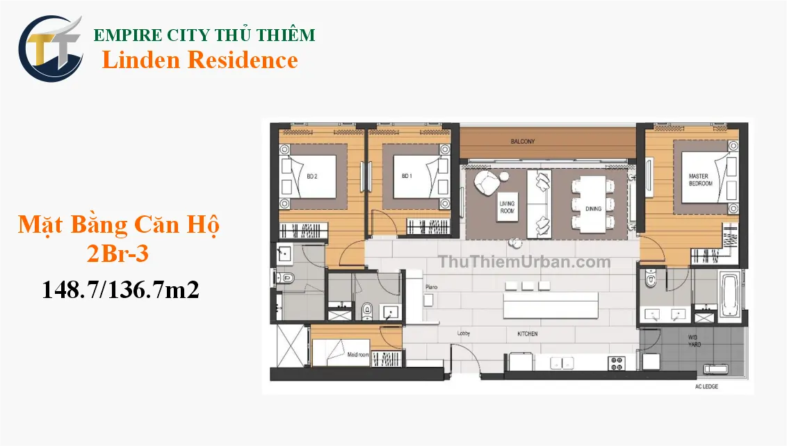 Linden Residences - EP Mu4 51 căn hộ linden residence - empire city thủ thiêm 3 phòng ngủ mẫu 2 - thủ đức new