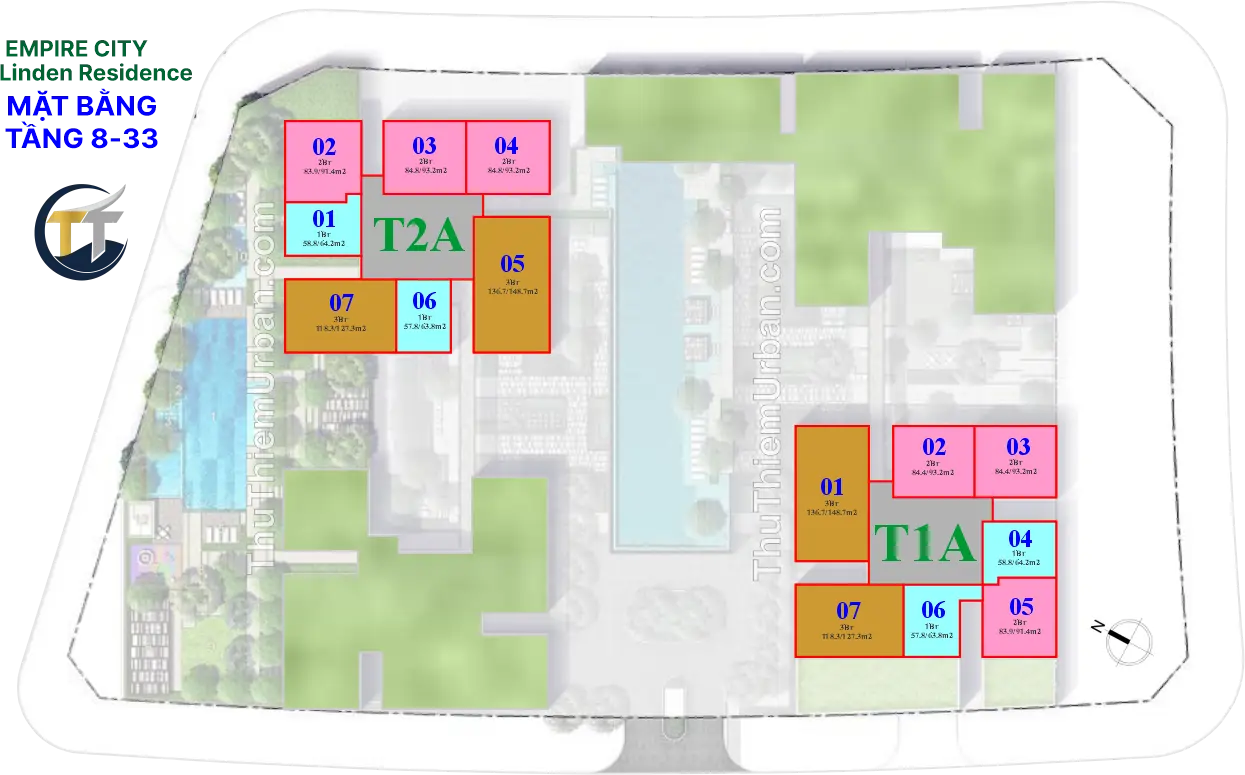 Linden Residences - EP Mu4 44 mặt bằng (layout) dự án căn hộ linden residence - MU4 Empire City Thủ Thiêm - Tầng 8-33 khu đô thị new