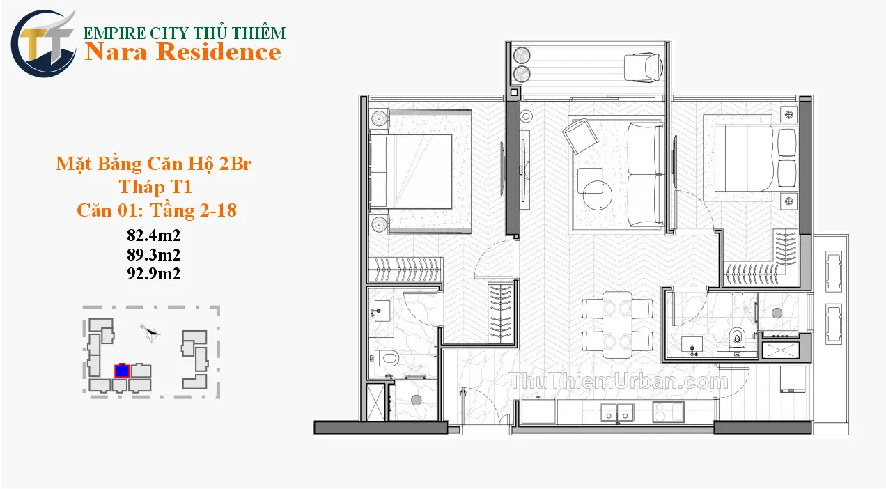 căn hộ nara residence - empire city thủ thiêm - 2 phòng ngủ mẫu 1 new