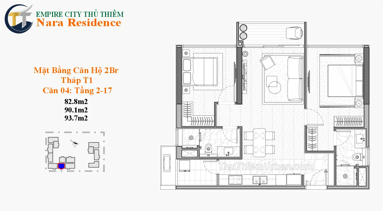 căn hộ nara residence - empire city thủ thiêm - 2 phòng ngủ mẫu 3 dự án new