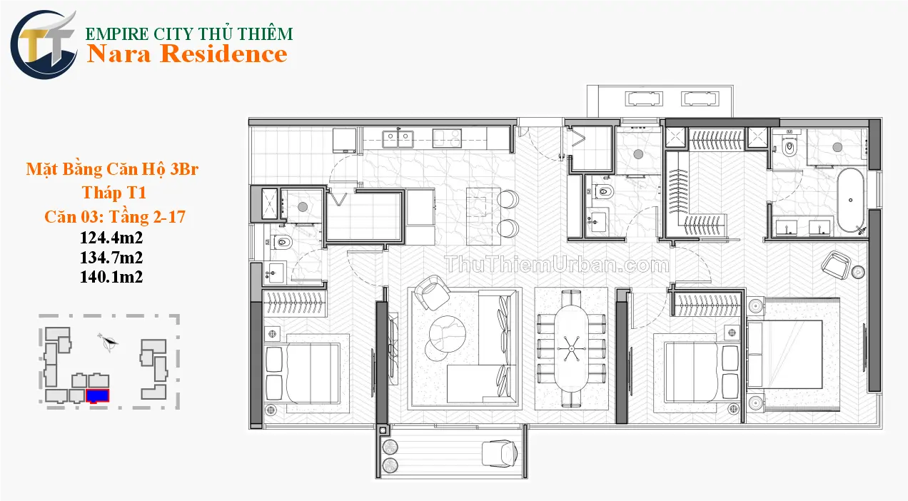 căn hộ nara residence - empire city thủ thiêm - 3 phòng ngủ mẫu 1 new