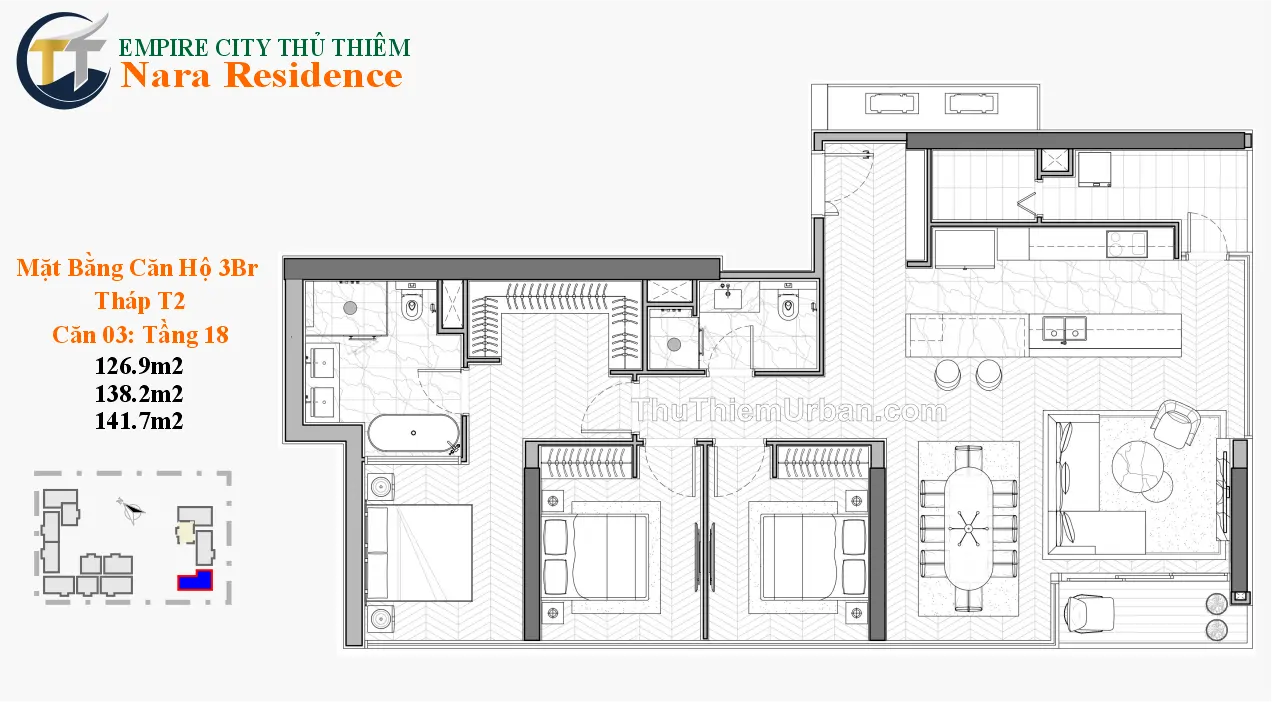 căn hộ nara residence - empire city thủ thiêm - 3 phòng ngủ mẫu 10 nguyễn thiện thành new