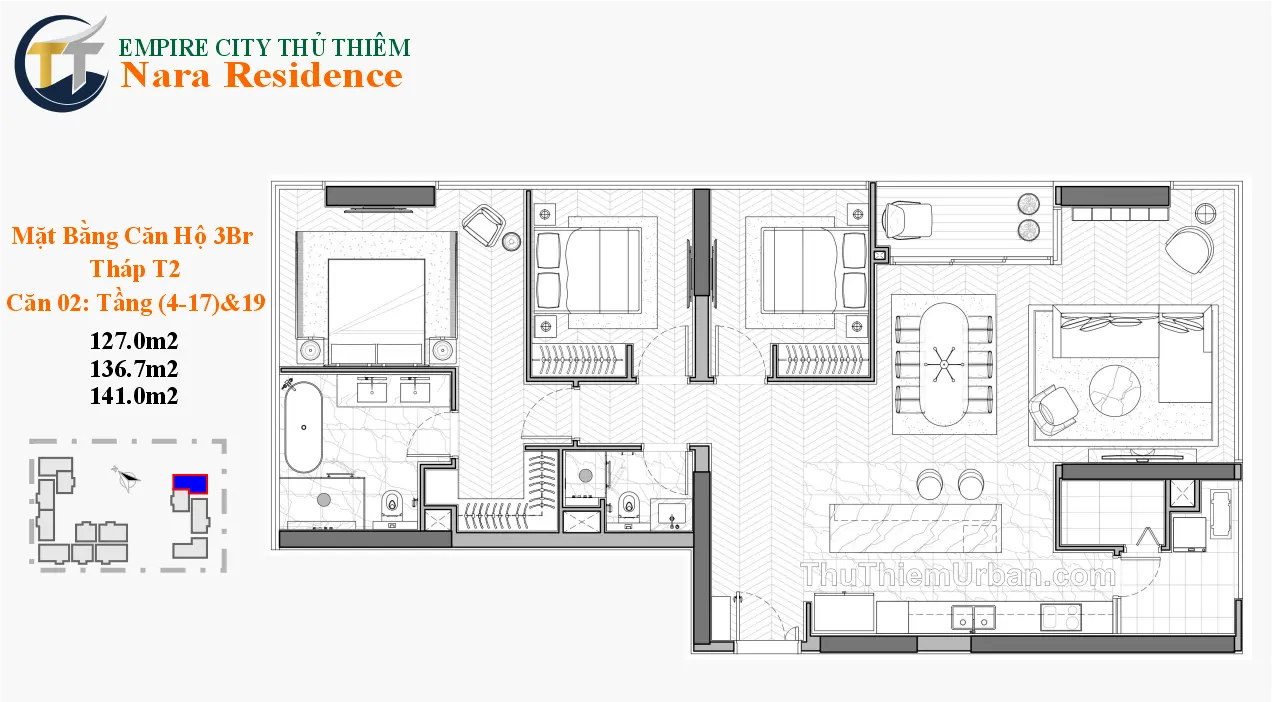 căn hộ nara residence - empire city thủ thiêm - 3 phòng ngủ mẫu 5 quận 2 new