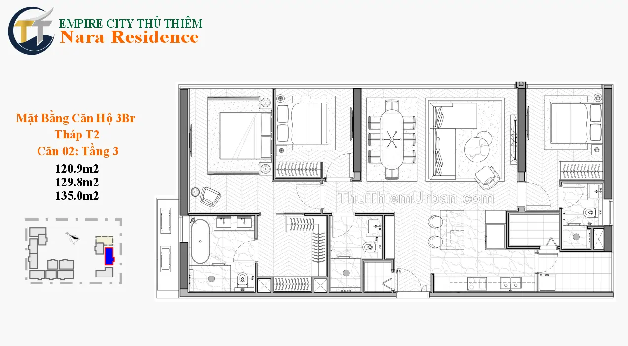 căn hộ nara residence - empire city thủ thiêm - 3 phòng ngủ mẫu 6 thủ đức new
