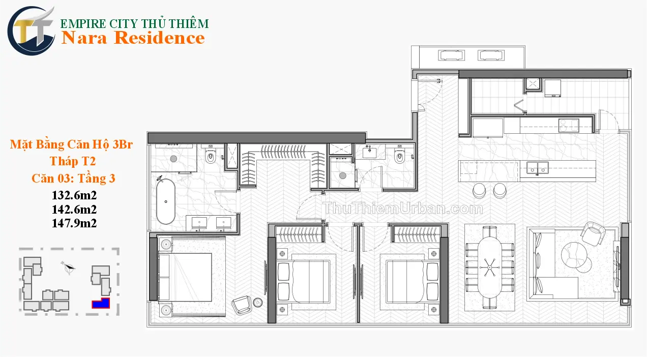 căn hộ nara residence - empire city thủ thiêm - 3 phòng ngủ mẫu 8 hồ chí minh new